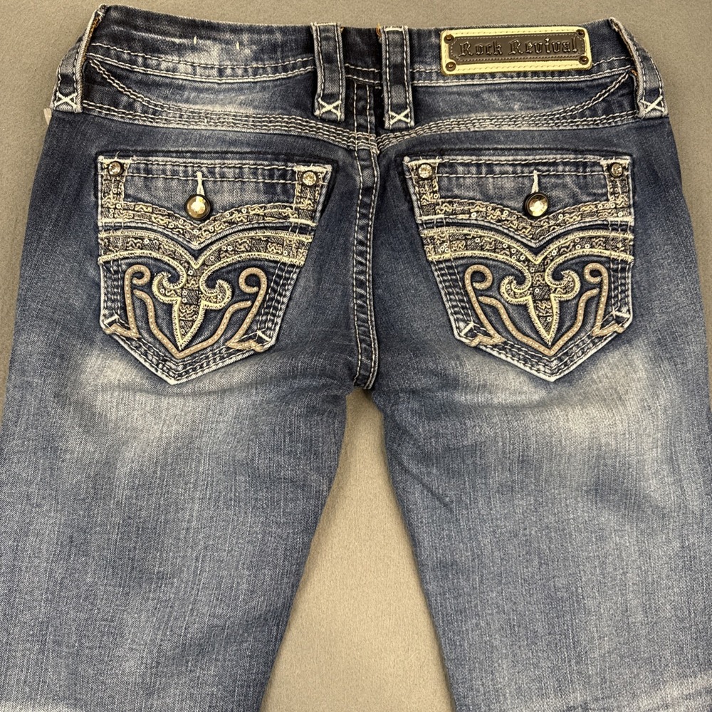 Rock Revival Women's 27/30 Tali SKINNY Jeans WHISKERING EMBELISHED STITCH